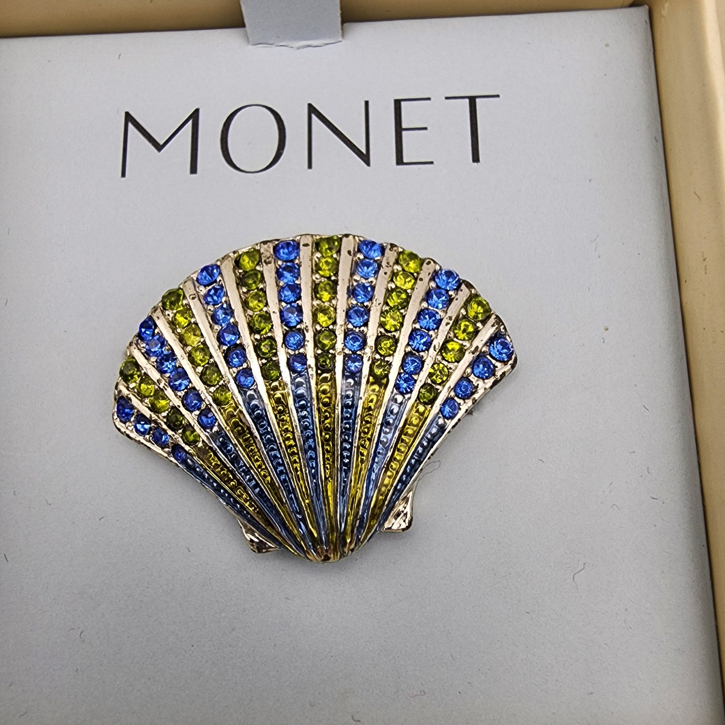 Monet Rhinestone Shell Brooch