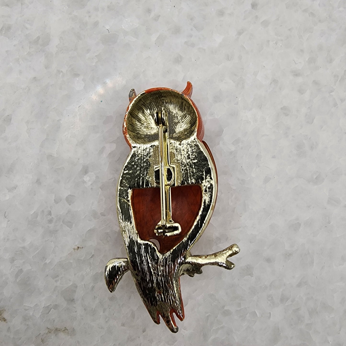 Vintage Enameled Owl on Branch Brooch