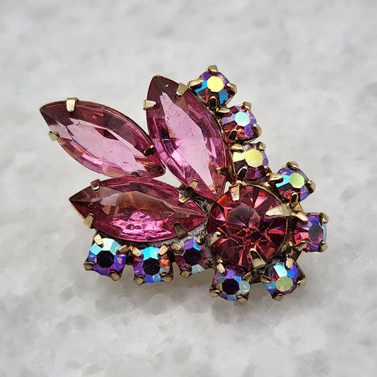 Vintage Pink & AB Rhinestone Brooch