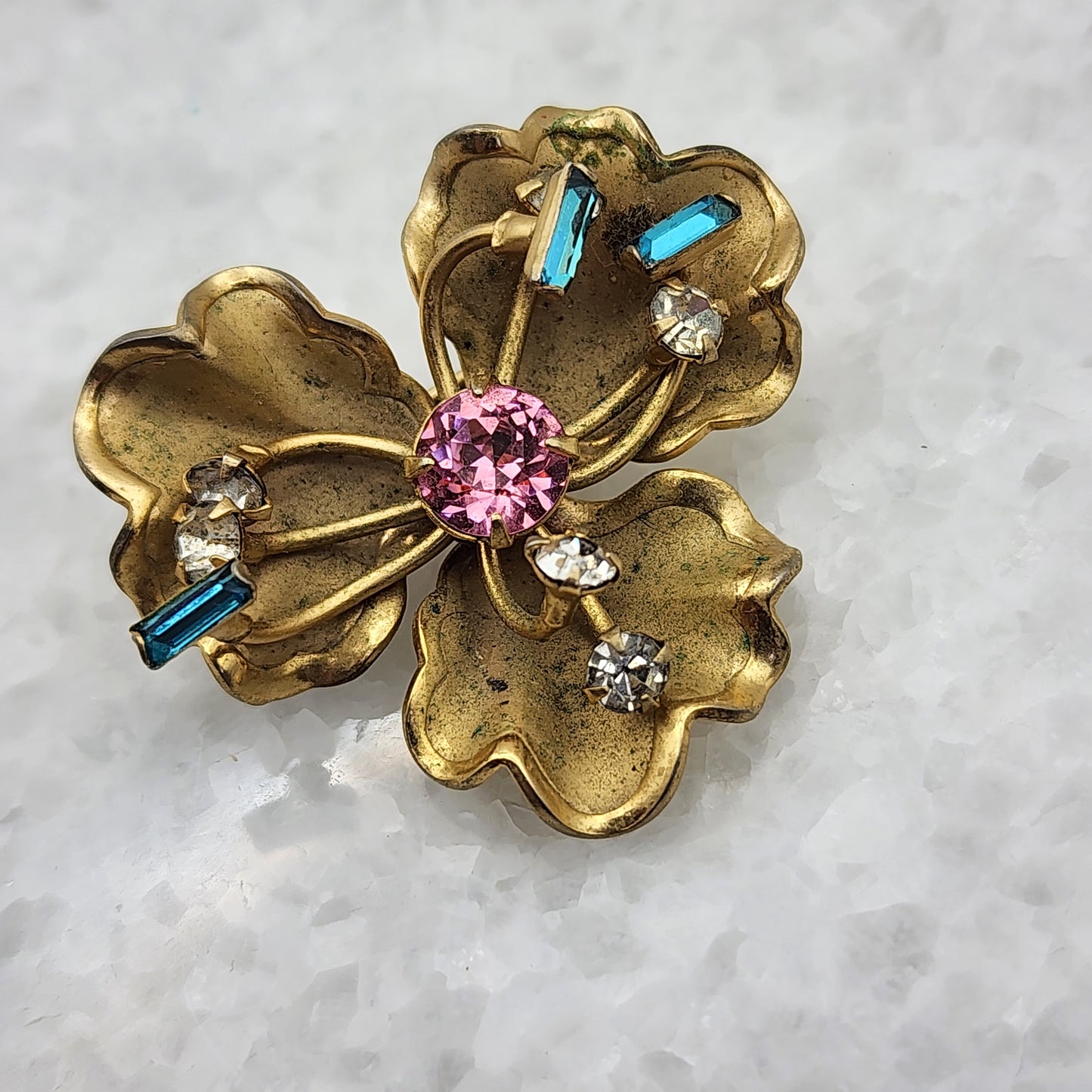 Vintage Tri Petal Rhinestone Brooch