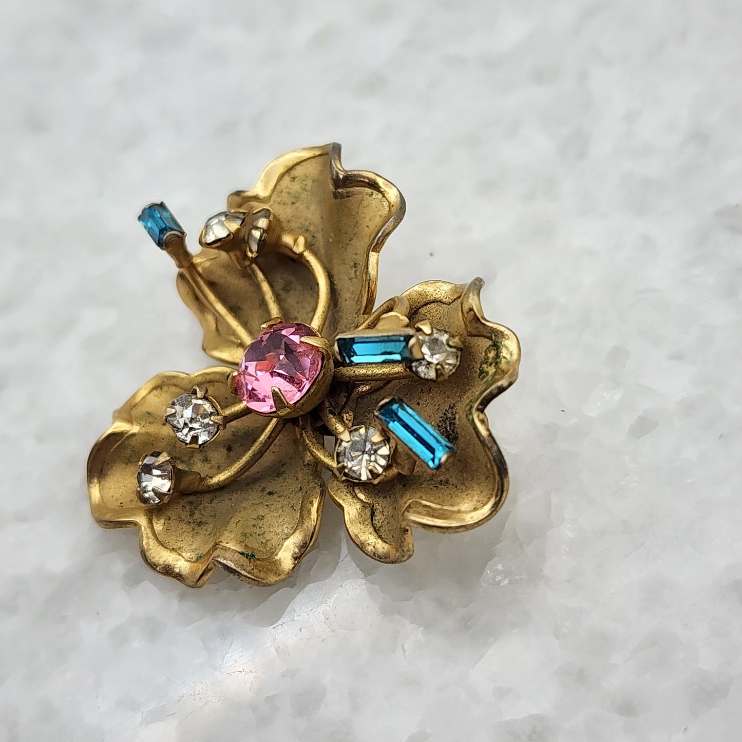 Vintage Tri Petal Rhinestone Brooch