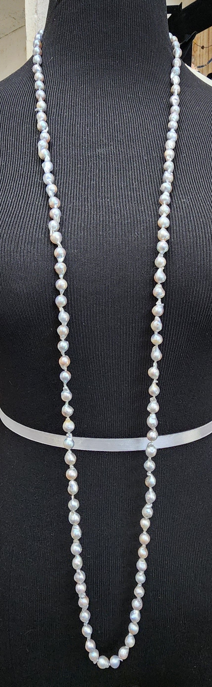 Tahitian South Seas Silver Blue Baroque Pearl Necklace 48"