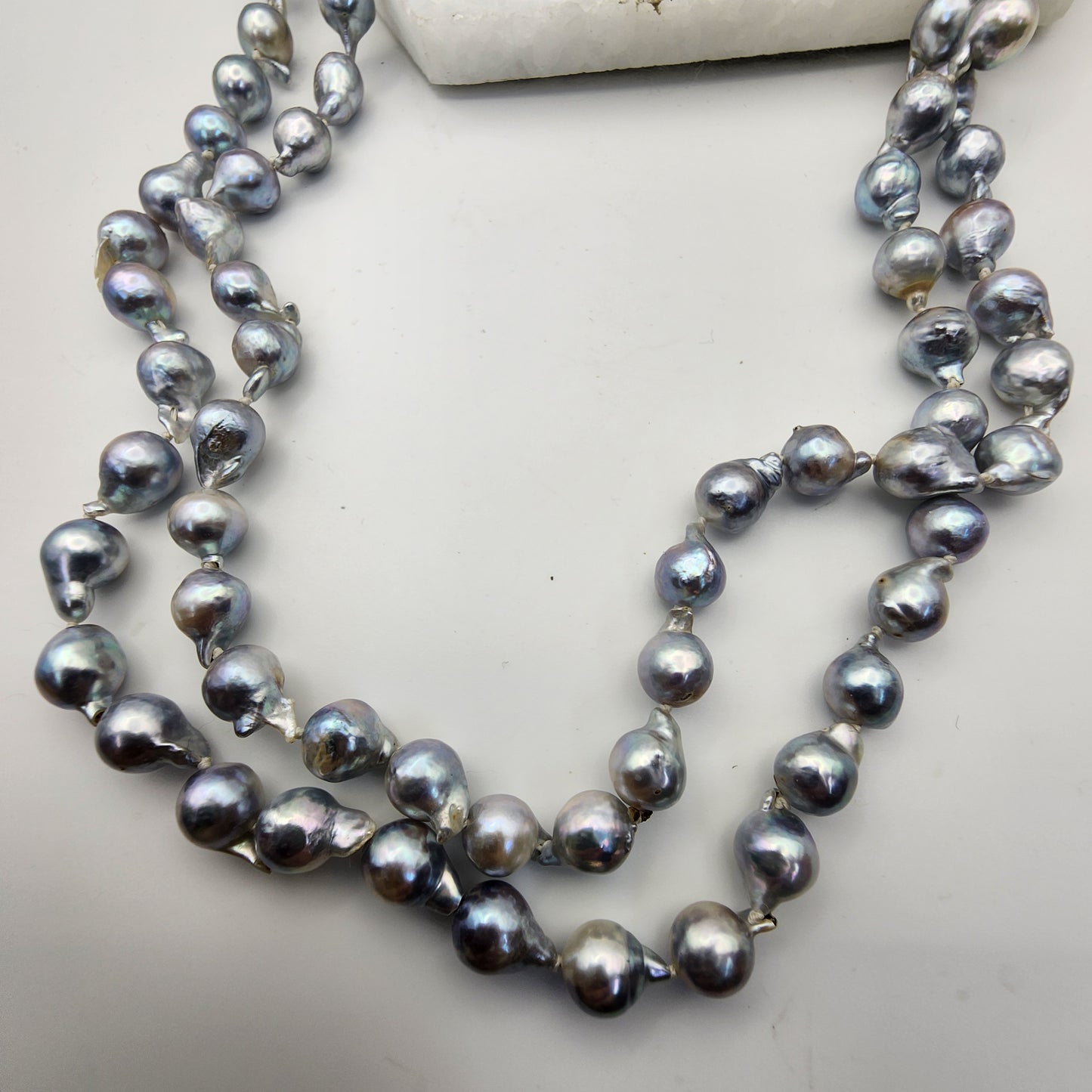 Tahitian South Seas Silver Blue Baroque Pearl Necklace 48"