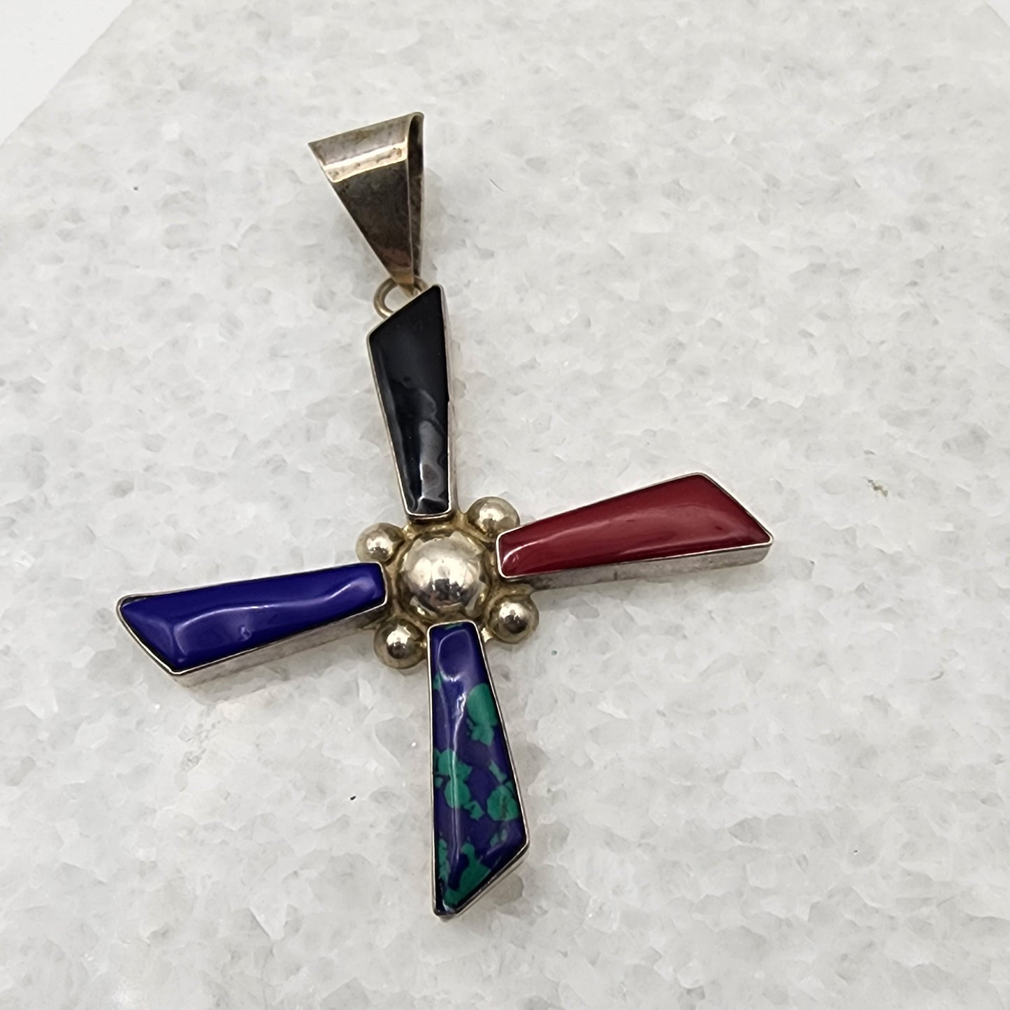 Multi Gemstone 925 Sterling Silver Cross Pendant