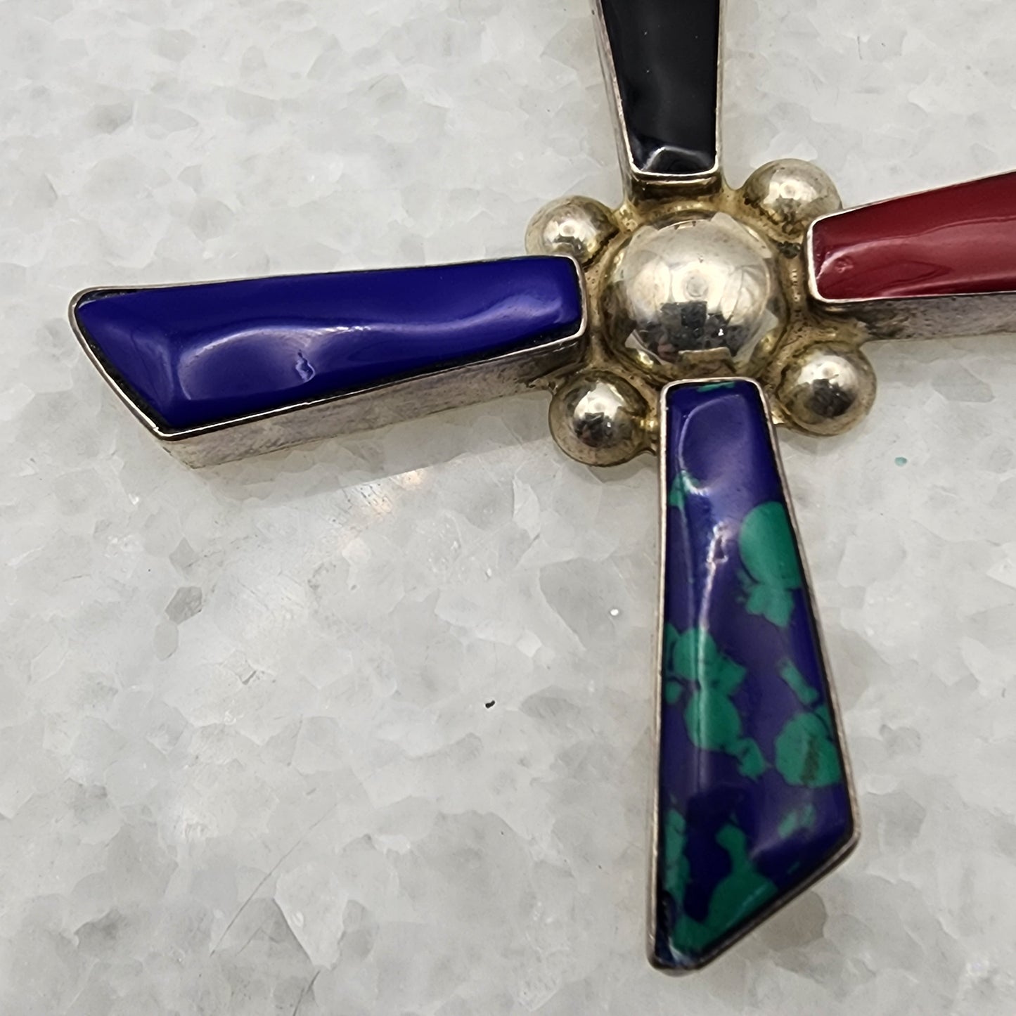 Multi Gemstone 925 Sterling Silver Cross Pendant