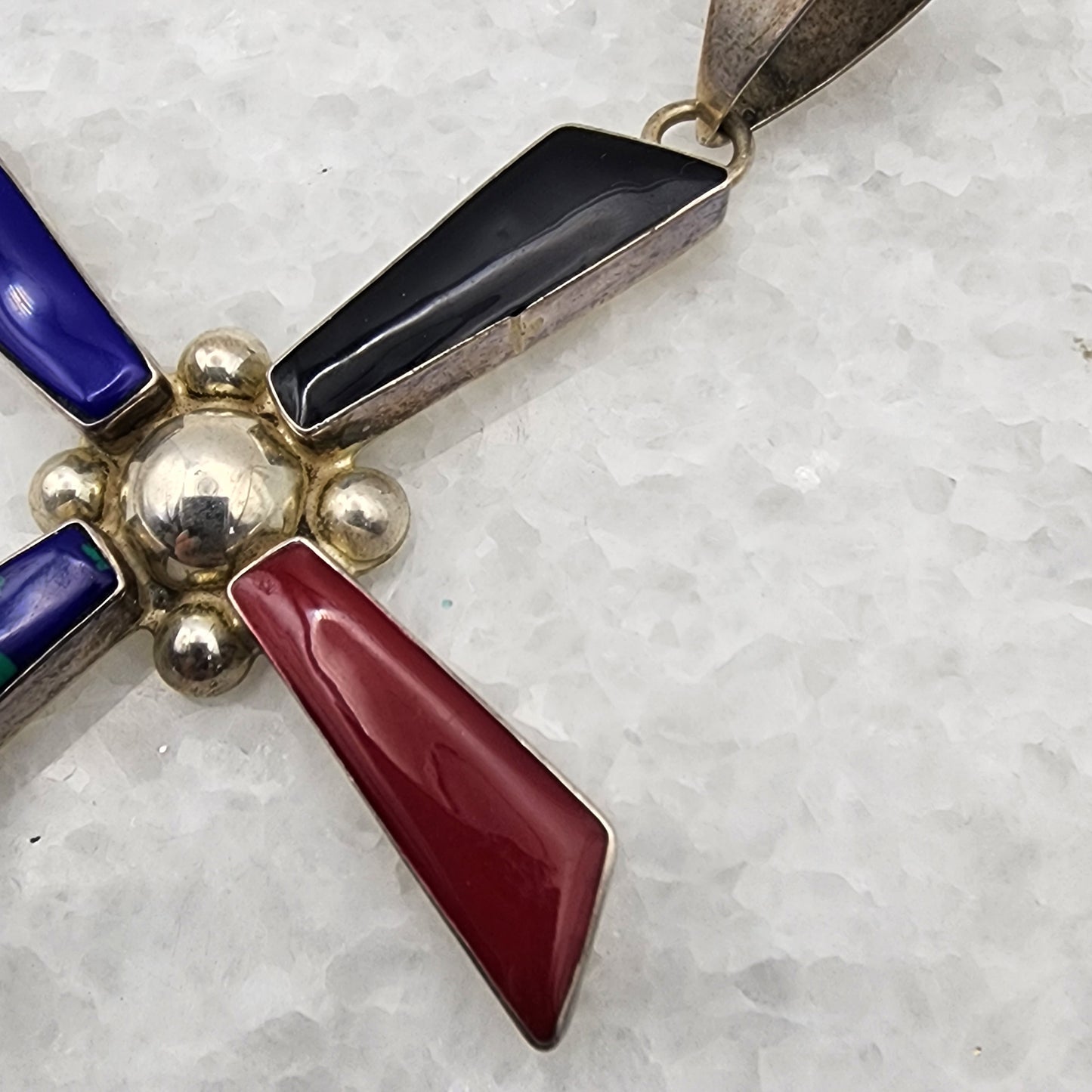 Multi Gemstone 925 Sterling Silver Cross Pendant