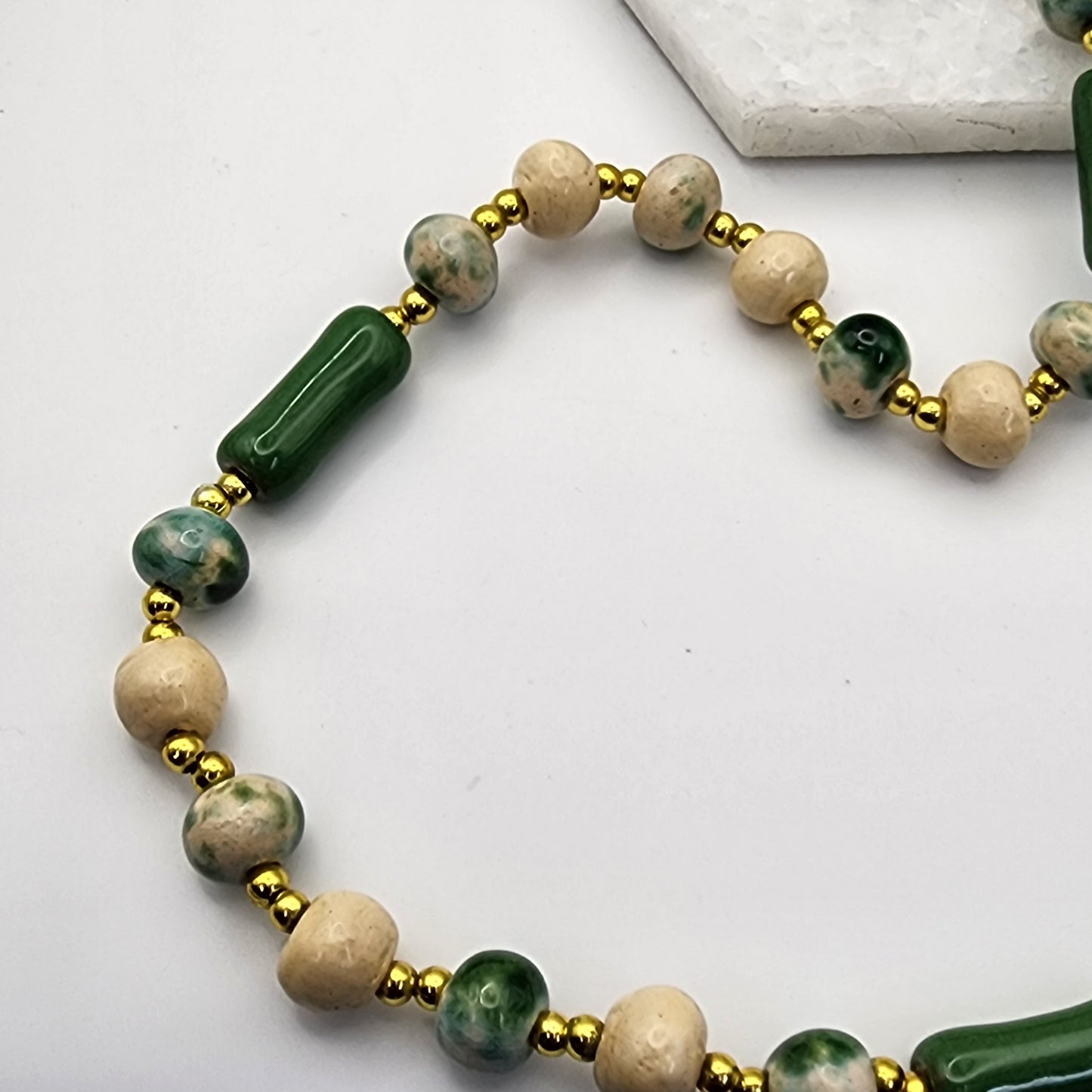 Beaded Faux Jade Necklace 28"