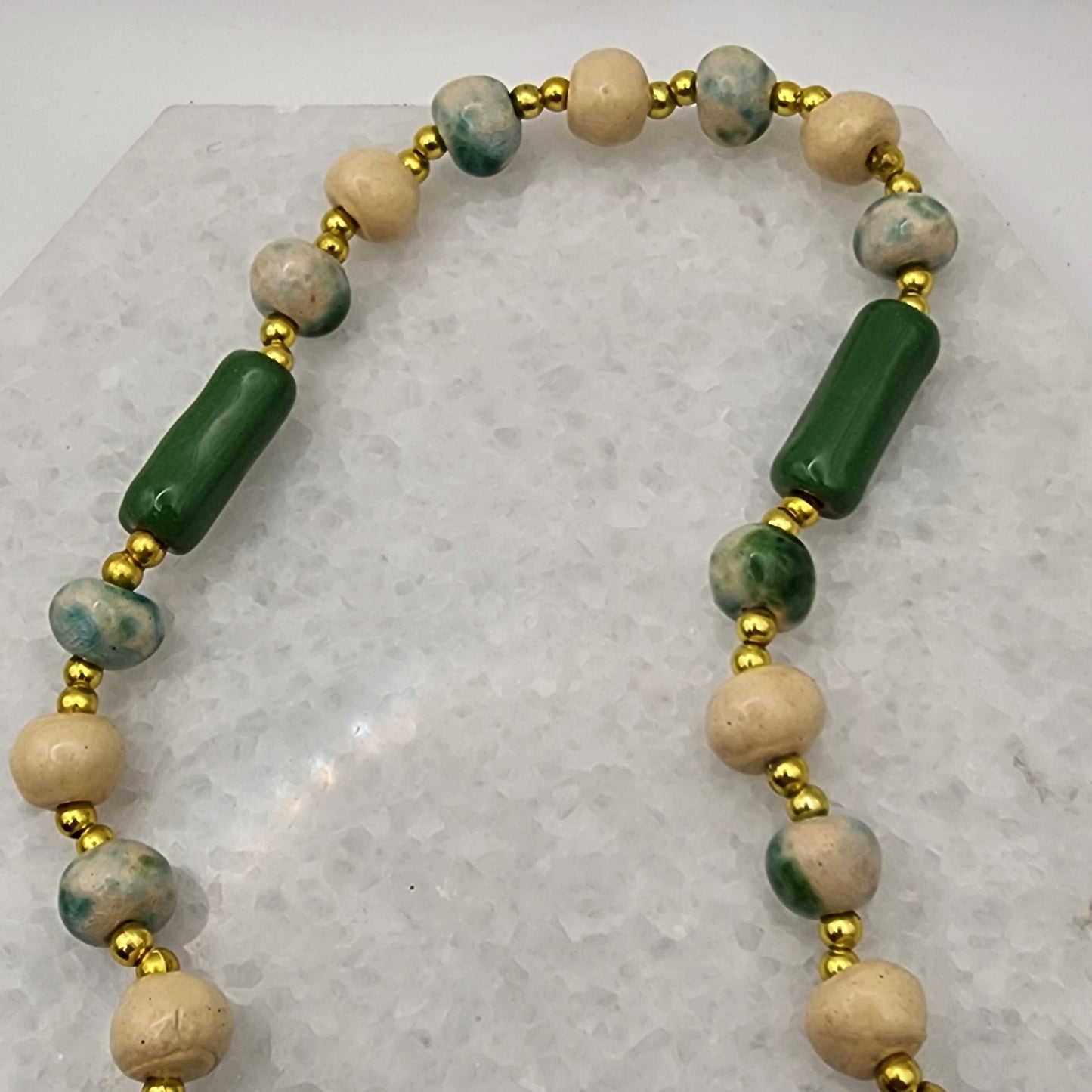 Beaded Faux Jade Necklace 28"