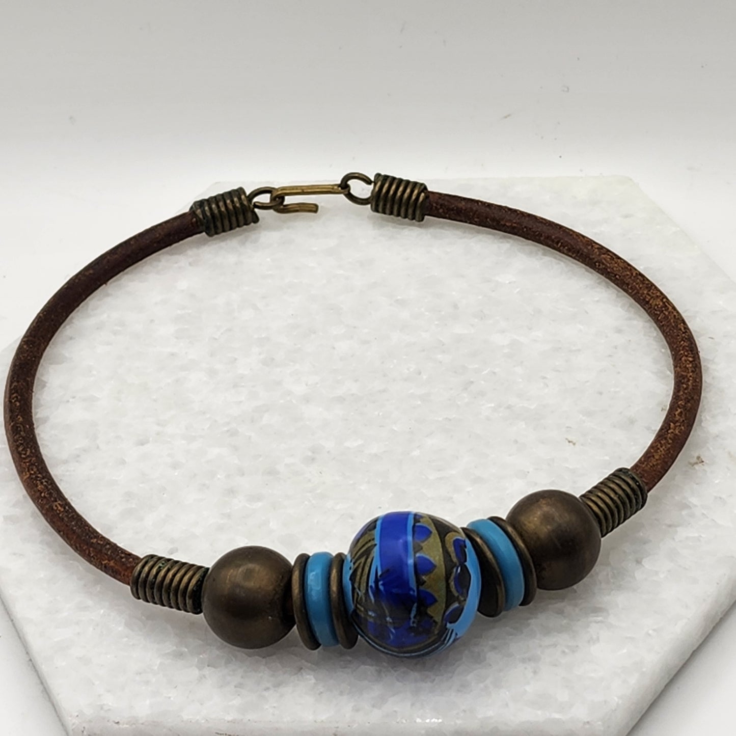 Pottery Bead and Brass Choker Necklace