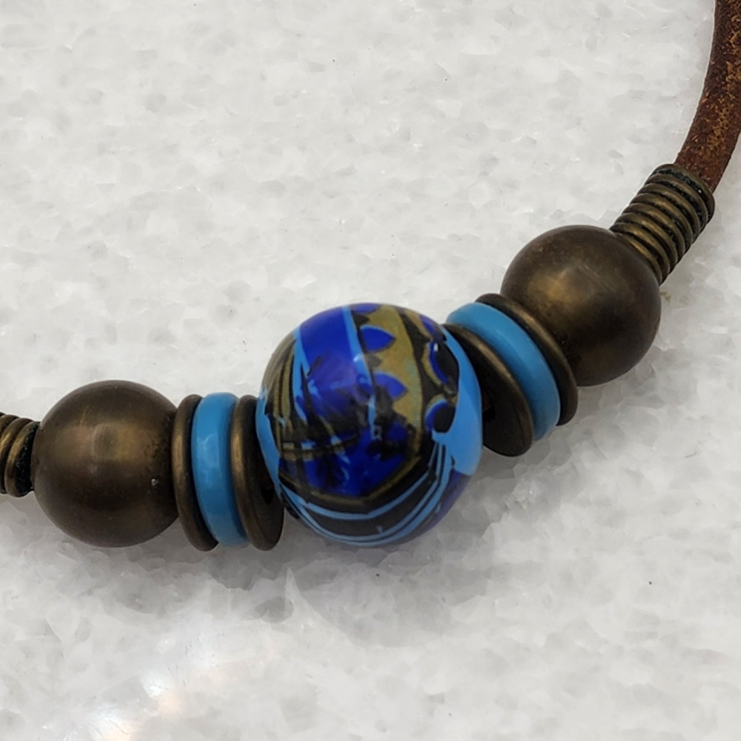 Pottery Bead and Brass Choker Necklace