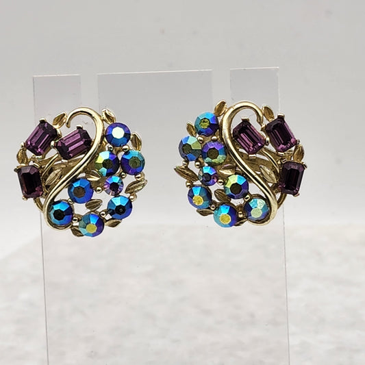 Vintage Lisner AB Rhinestone Clip On Earrings