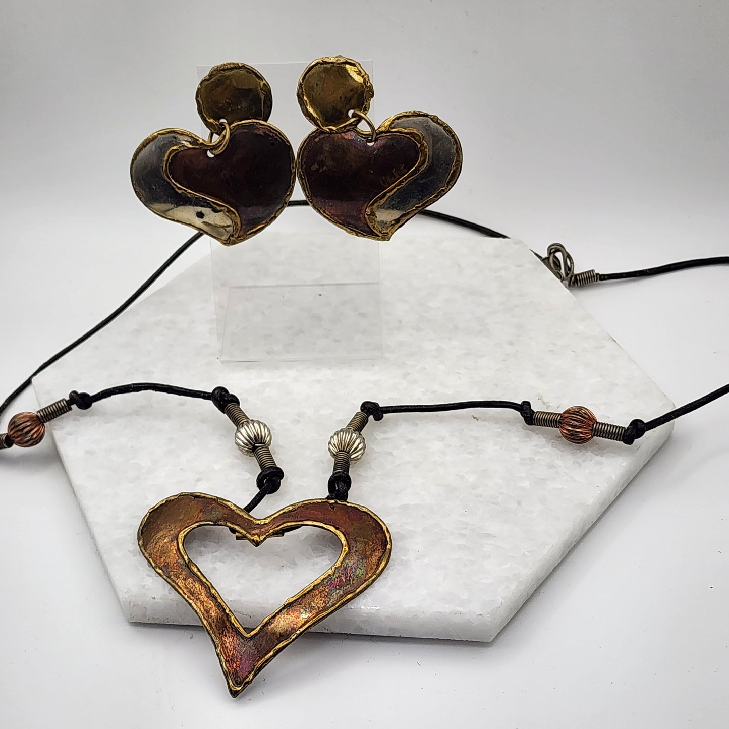 Artisan Copper Heart Earrings and Necklace Set