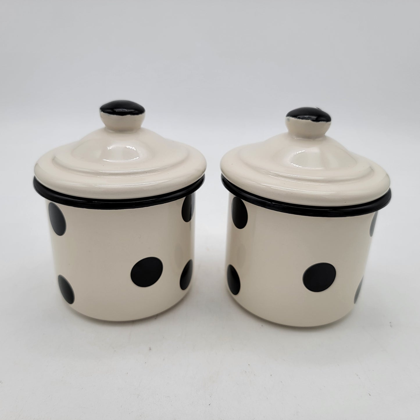 Pair of Polka Dot Enamelware Jars