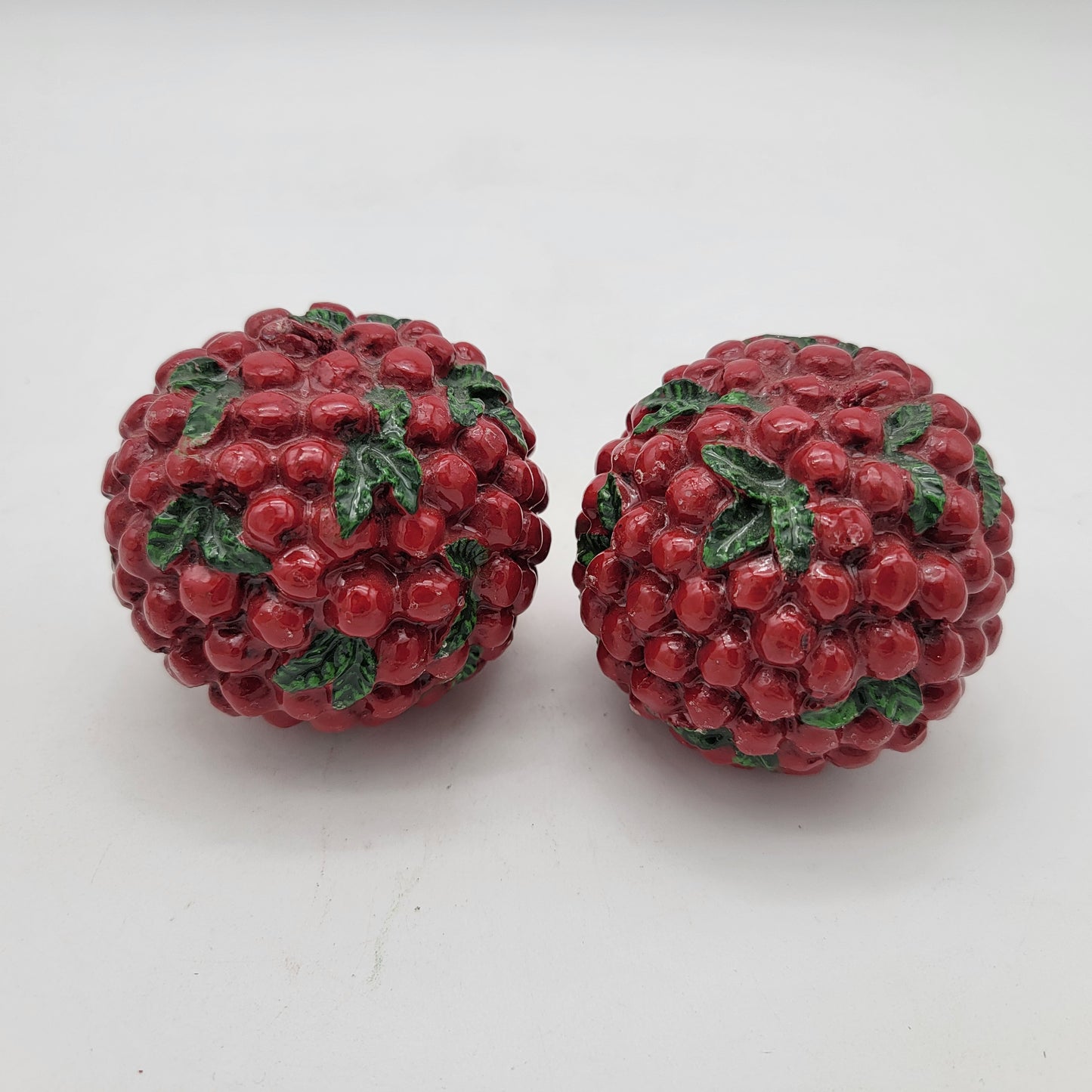 Pair of Vintage Cranberry Ball Candles