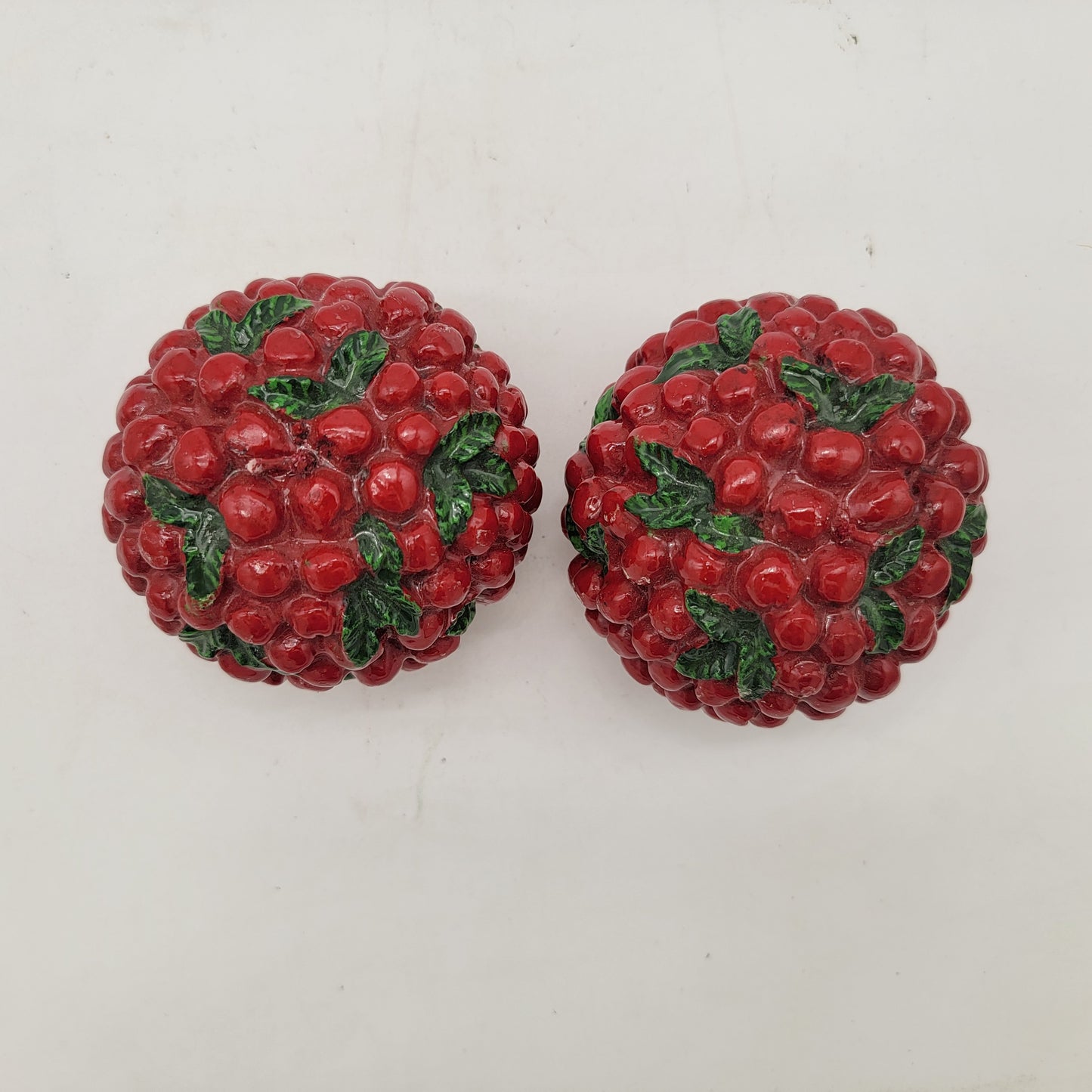 Pair of Vintage Cranberry Ball Candles