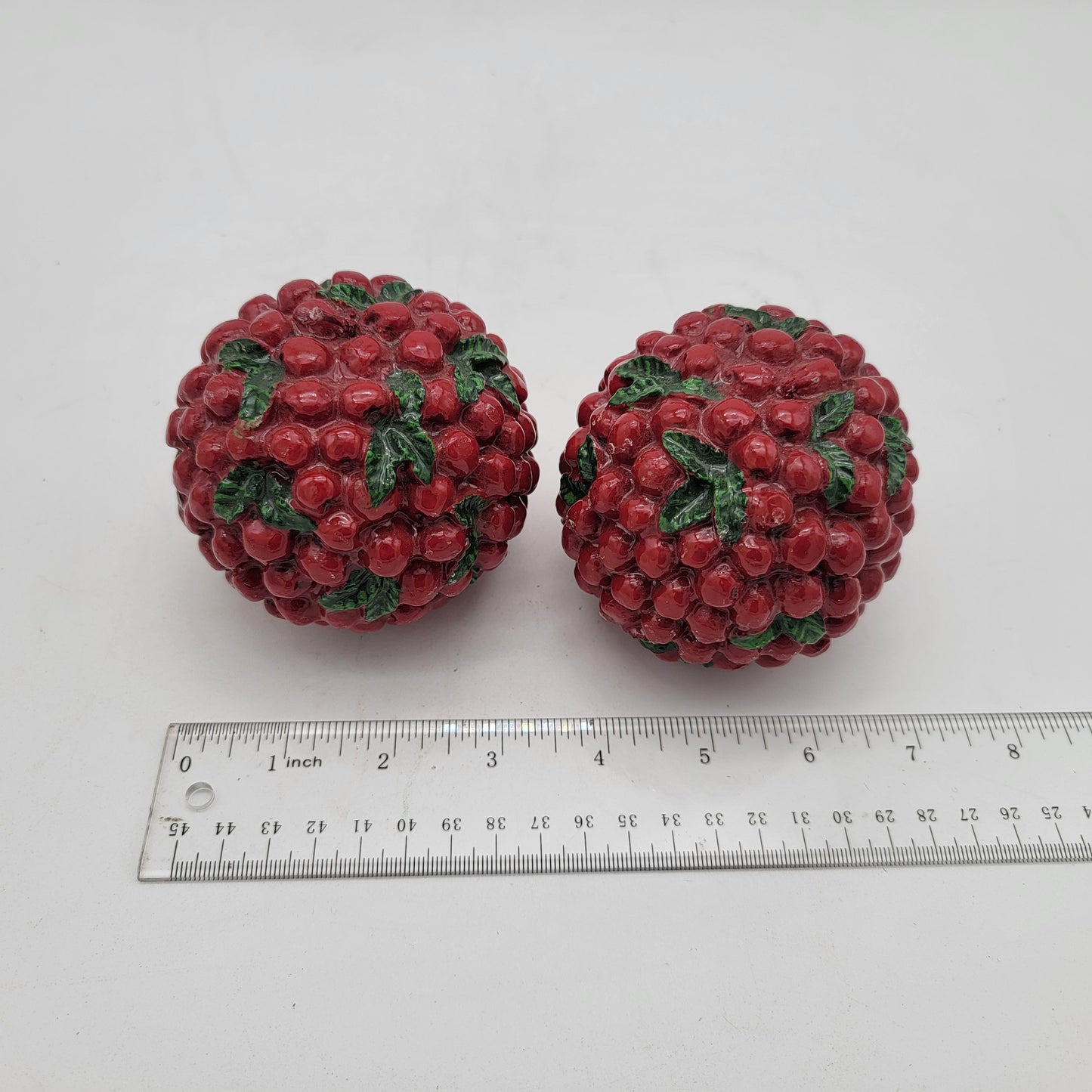 Pair of Vintage Cranberry Ball Candles