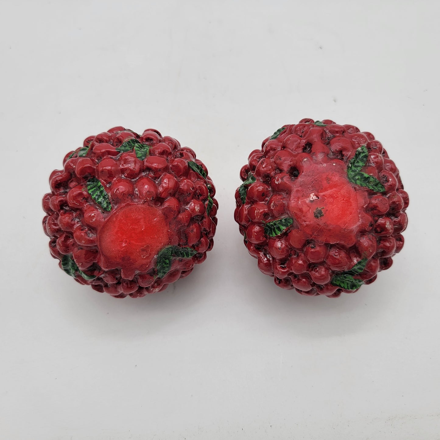 Pair of Vintage Cranberry Ball Candles