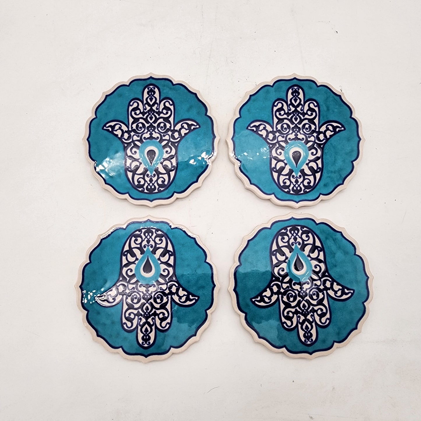 Set of 4 Hamsa Hand Ceramic Coasters