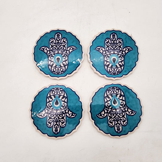 Set of 4 Hamsa Hand Ceramic Coasters