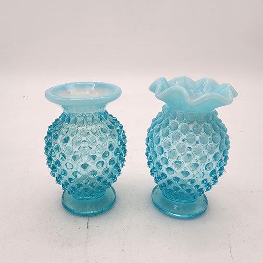 Pair of Fenton Blue Opalescent Hobnail Vases