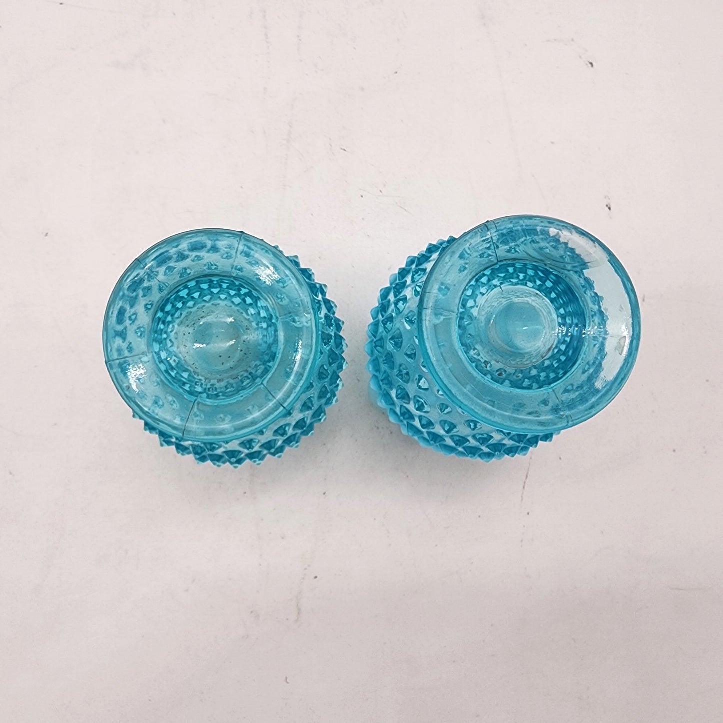 Pair of Fenton Blue Opalescent Hobnail Vases