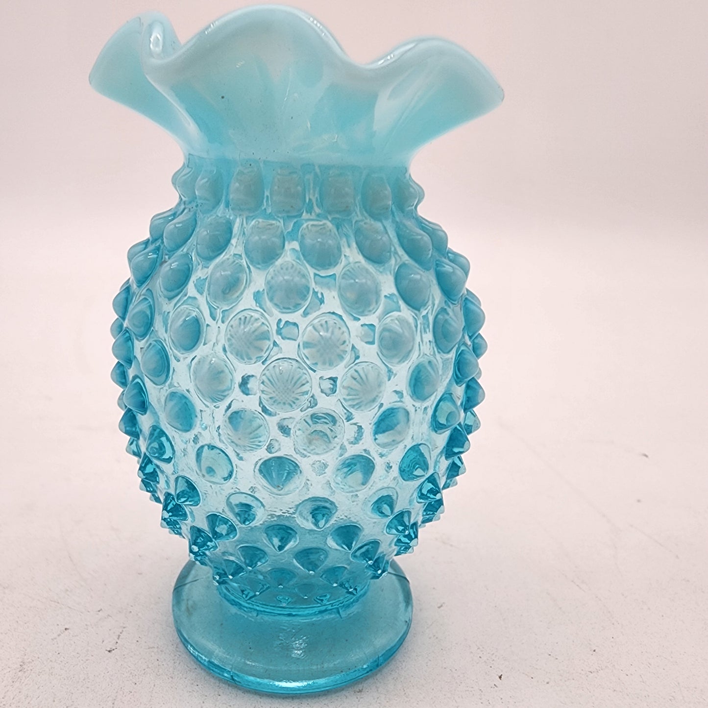 Pair of Fenton Blue Opalescent Hobnail Vases