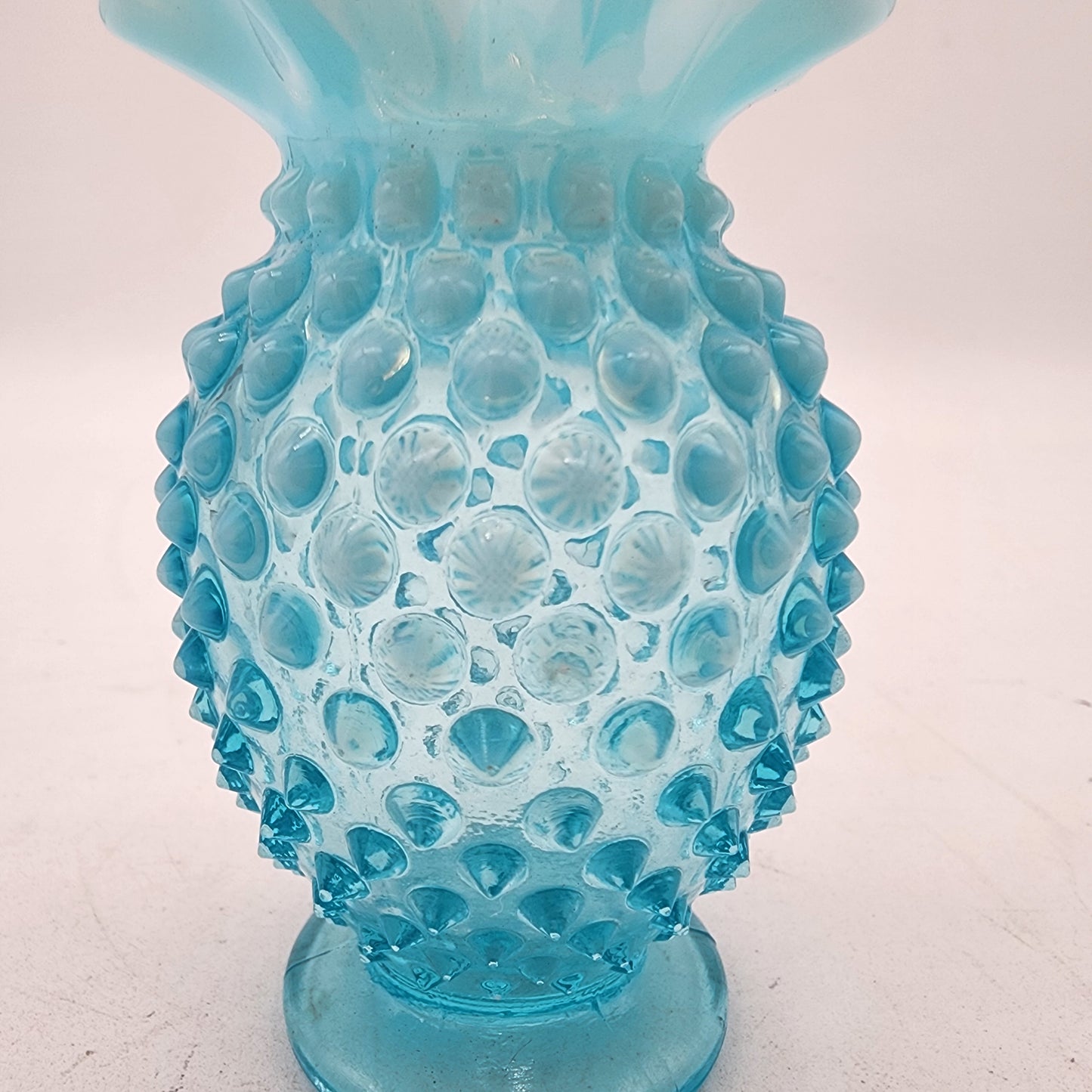 Pair of Fenton Blue Opalescent Hobnail Vases