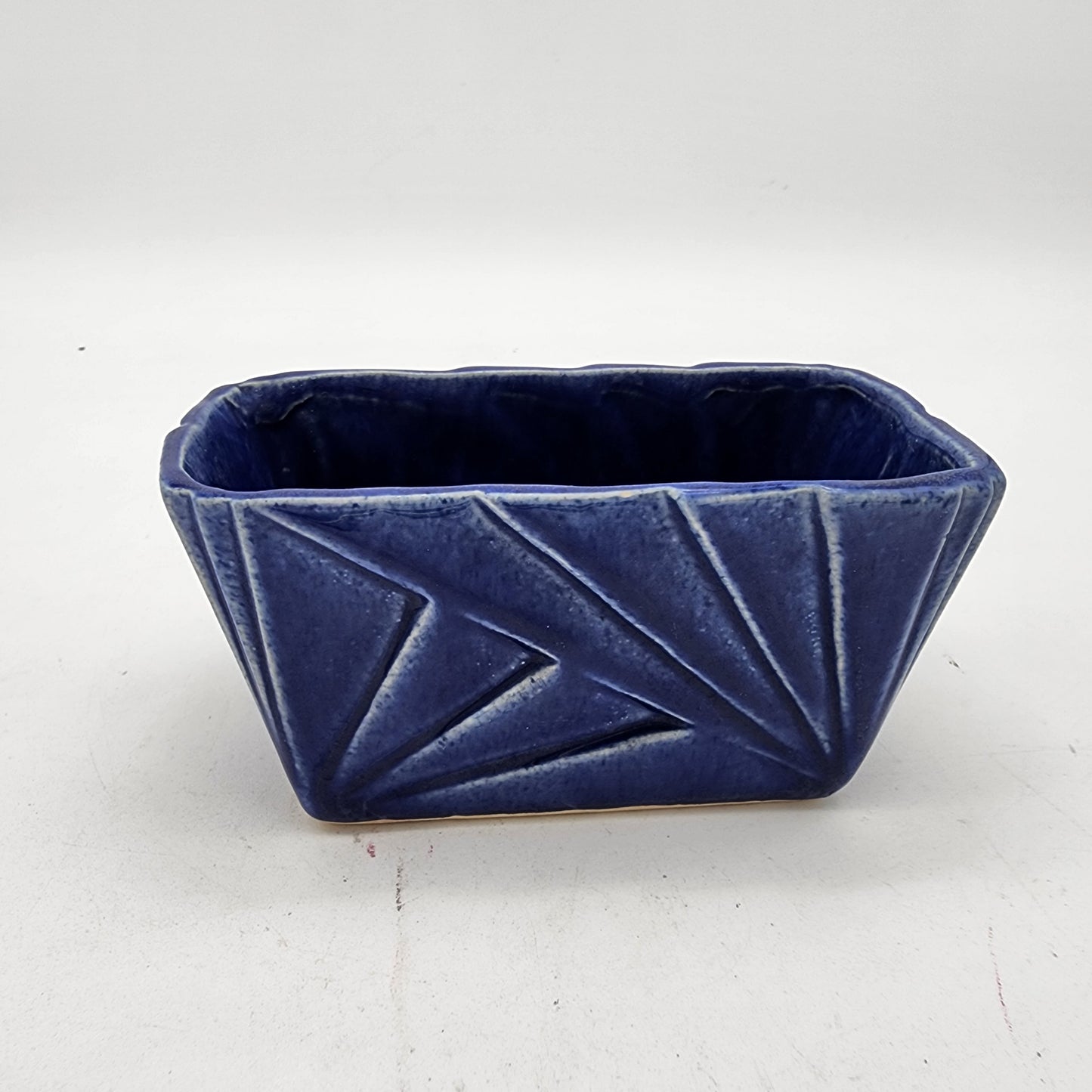 Blue Art Pottery Planter Art Deco Lines