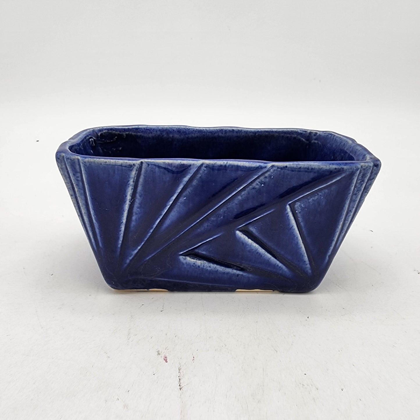 Blue Art Pottery Planter Art Deco Lines