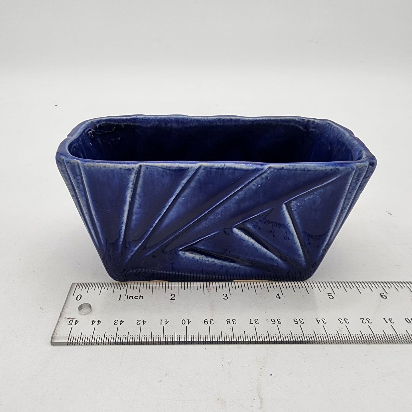 Blue Art Pottery Planter Art Deco Lines