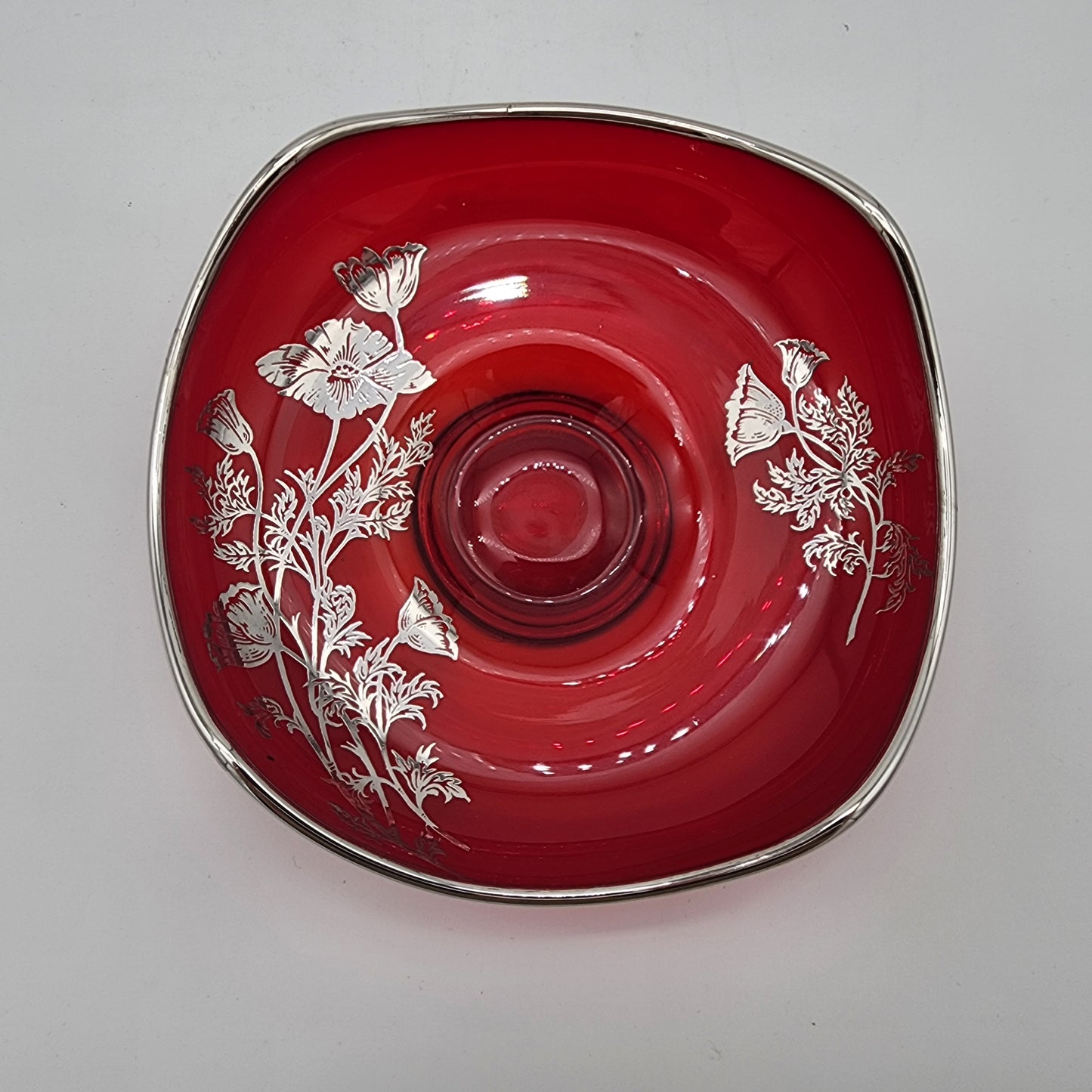 Silver City Flanders Ruby Red Silver Overlay Dish