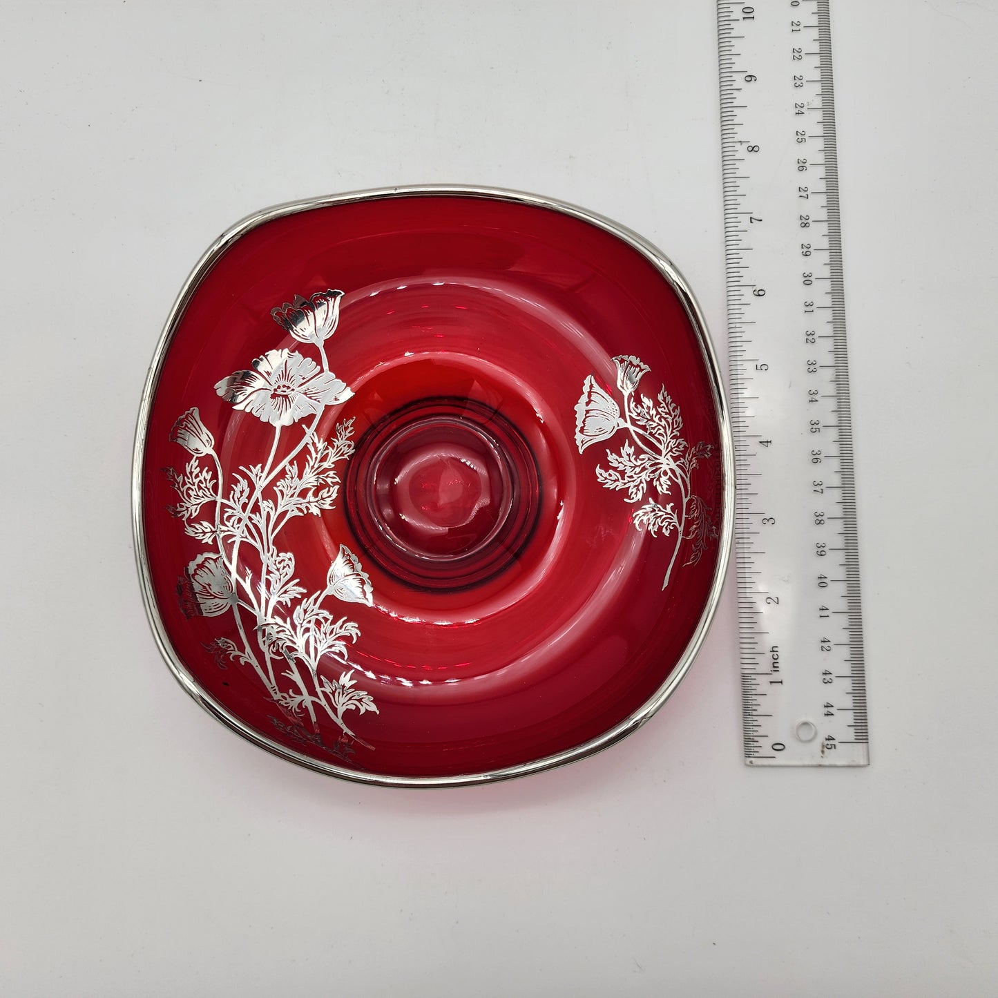 Silver City Flanders Ruby Red Silver Overlay Dish