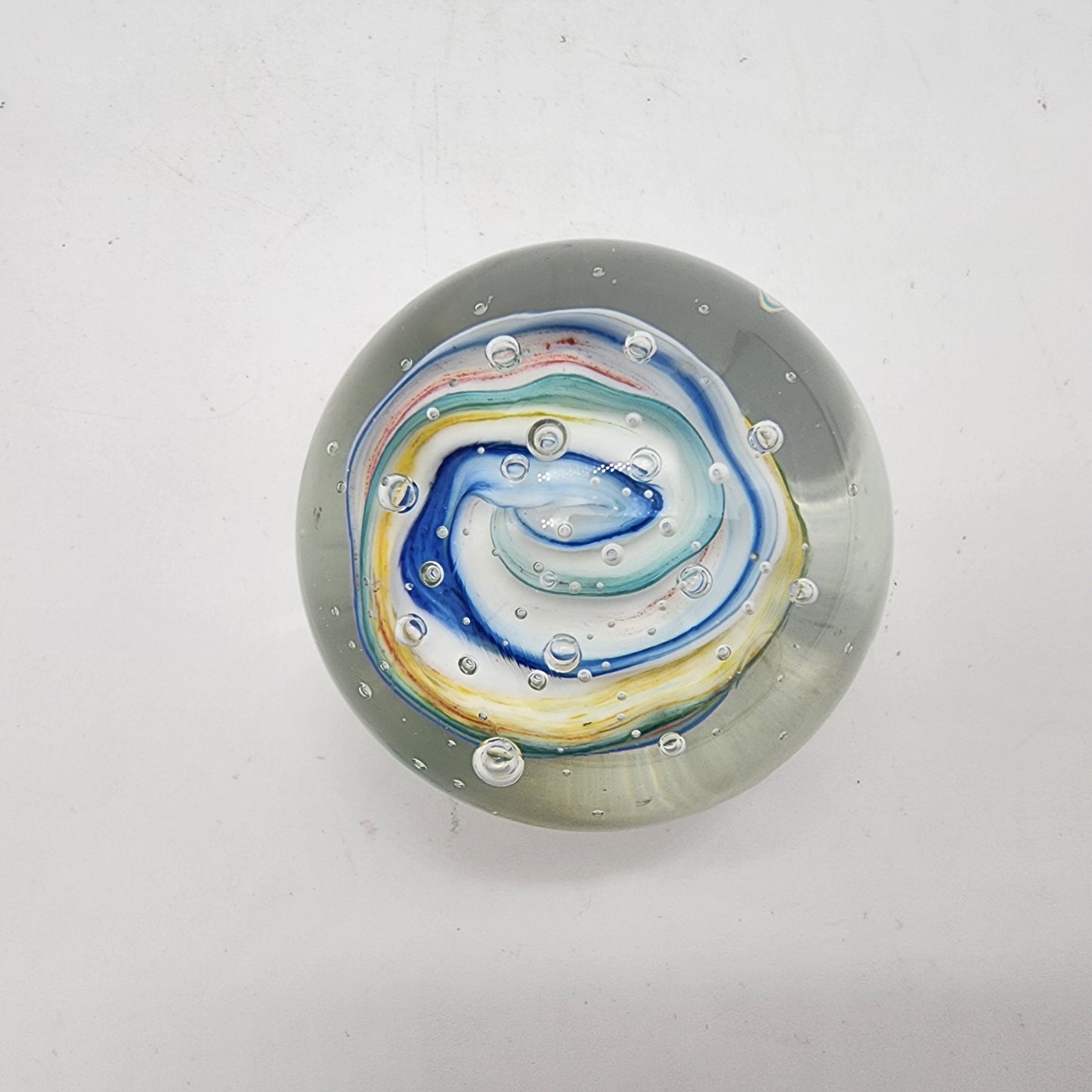 Ribbon Swirl Controled Bubble Glass Paperweight