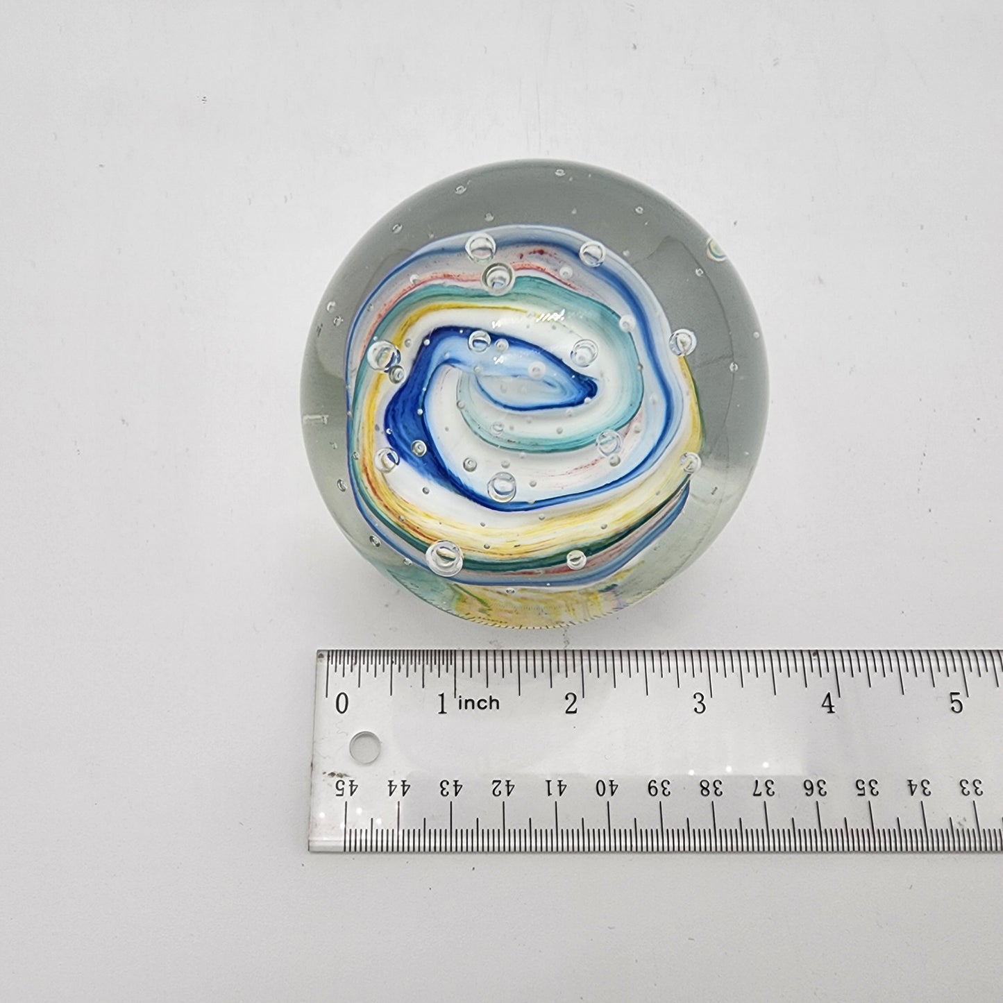 Ribbon Swirl Controled Bubble Glass Paperweight