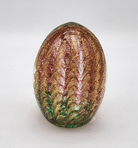 Barovier Toso Murano Glass Egg Paperweight Coronato Oro Gold Pink Green