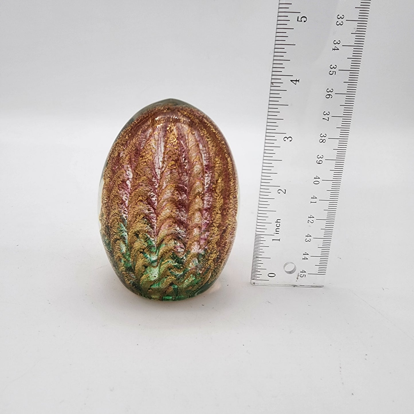 Barovier Toso Murano Glass Egg Paperweight Coronato Oro Gold Pink Green