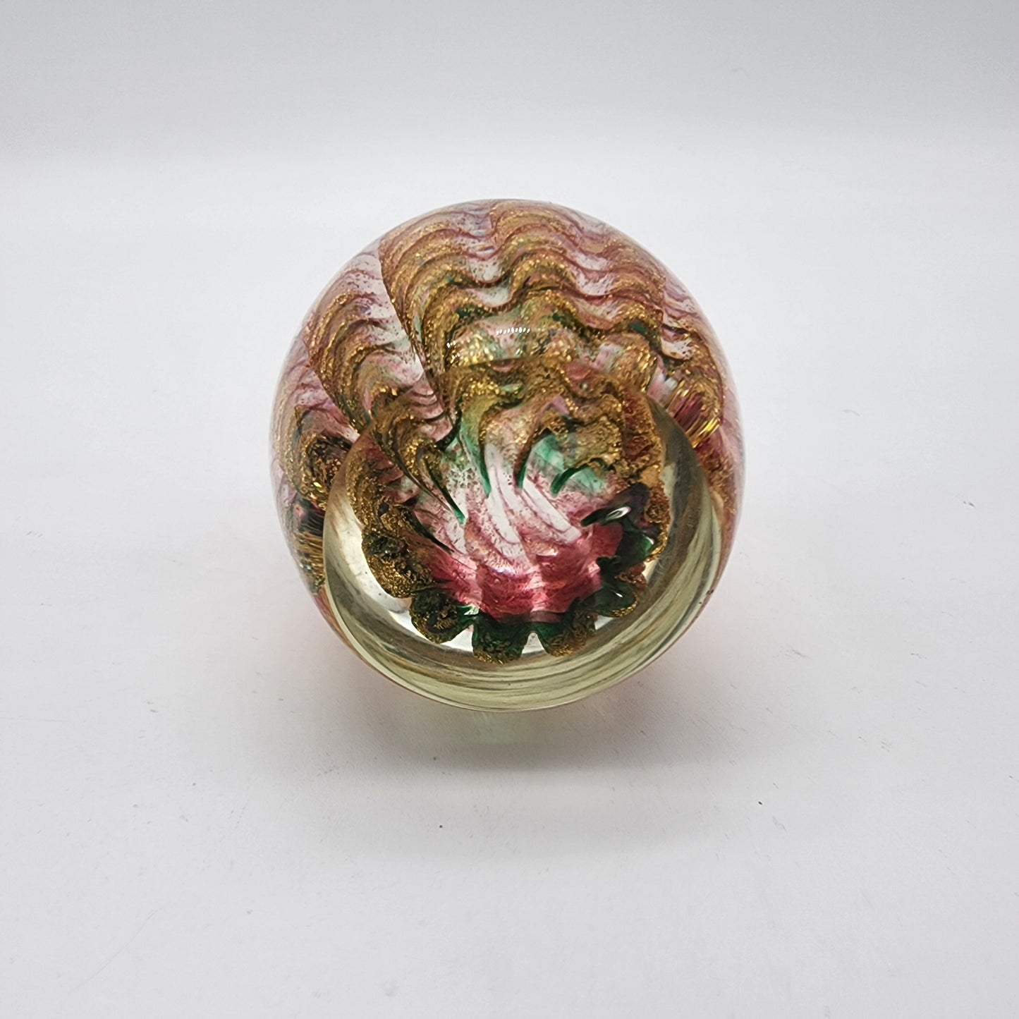 Barovier Toso Murano Glass Egg Paperweight Coronato Oro Gold Pink Green