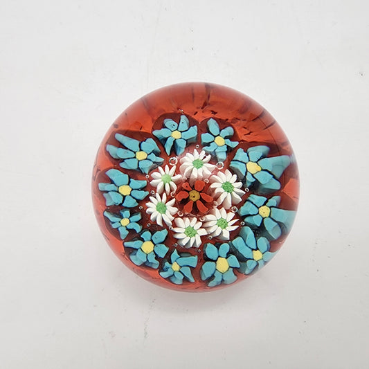 Millefiori Flowers Glass Paperweight