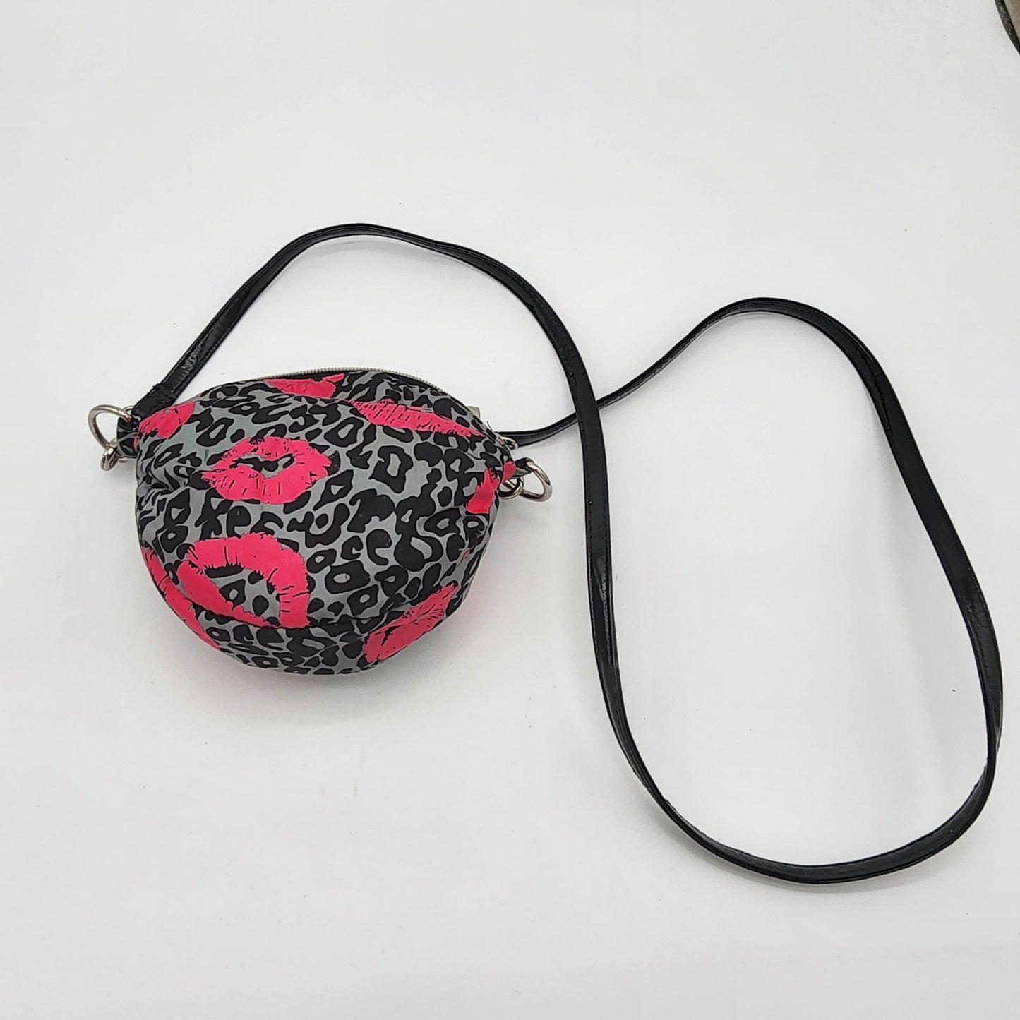 Betsey Johnson Mini Crossbody Bag Leopard Lips Kiss Purse