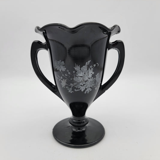 LE Smith Black Glass Trophy Vase