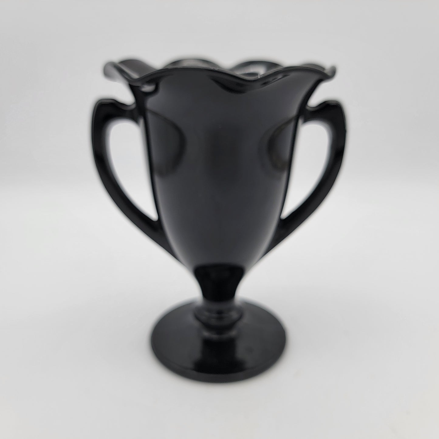 LE Smith Black Glass Trophy Vase