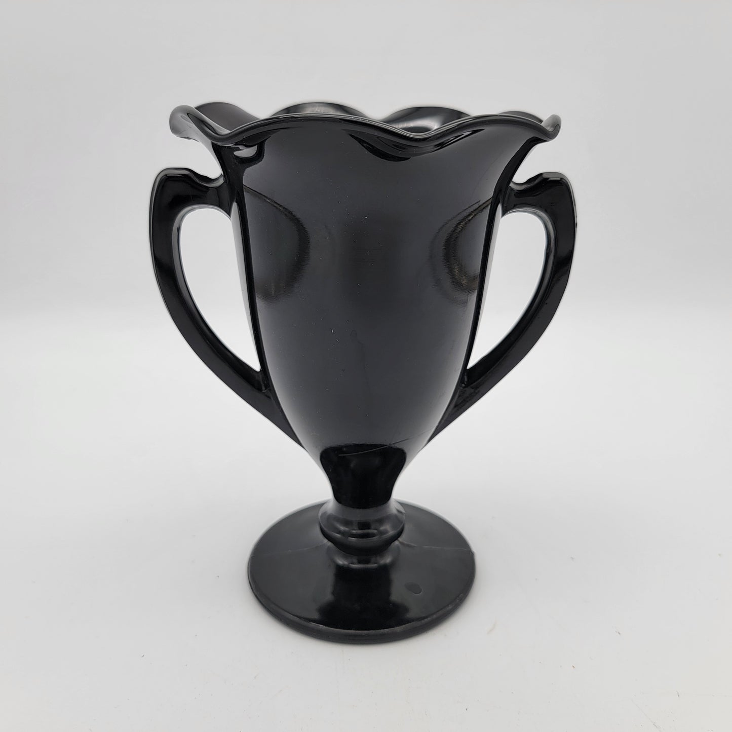 LE Smith Black Glass Trophy Vase