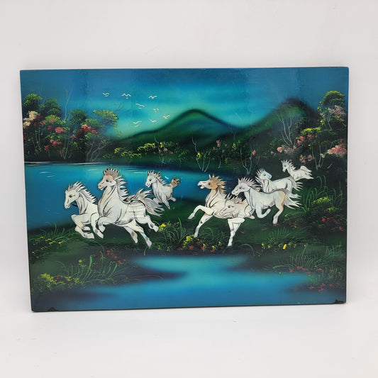 Vintage Mother of Pearl Lacquer Horses Panel