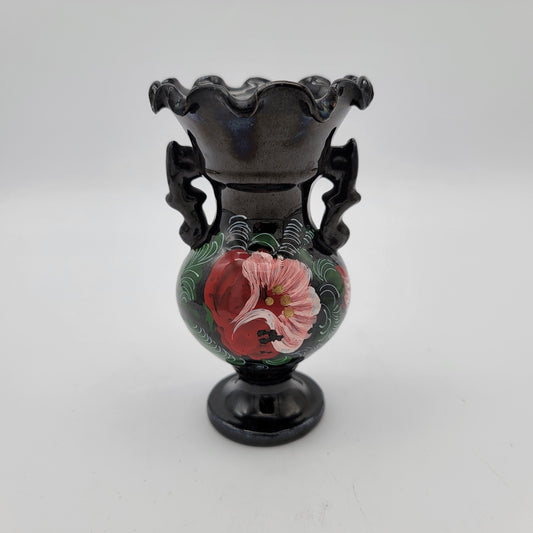 Black Hand Painted Terra Cota Vase as found