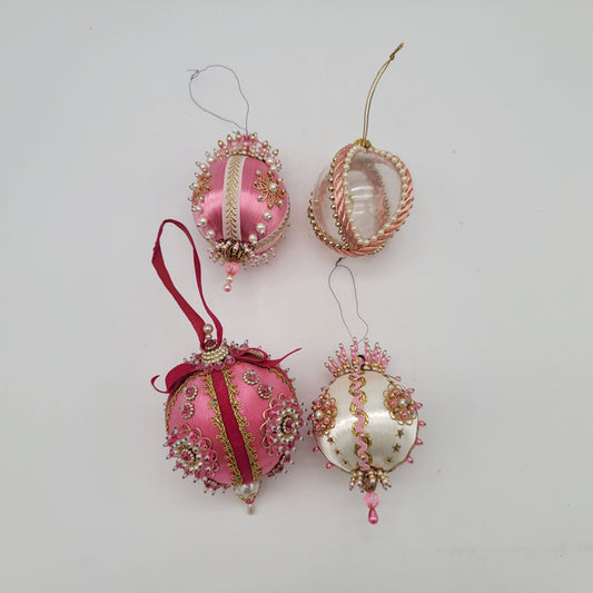 Set of 4 Vintage Beaded Ornaments Pink