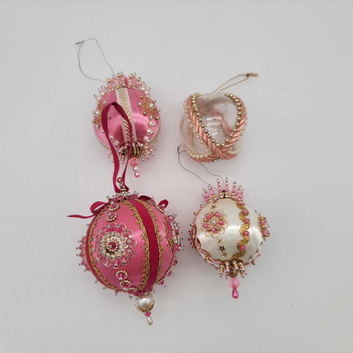 Set of 4 Vintage Beaded Ornaments Pink