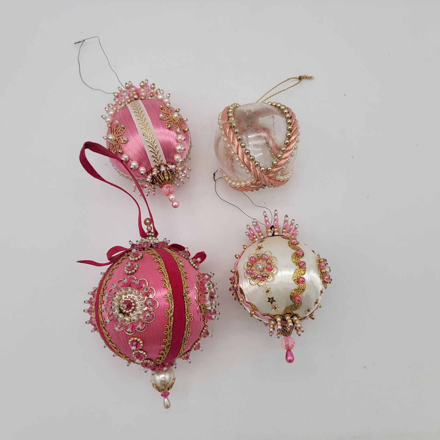 Set of 4 Vintage Beaded Ornaments Pink