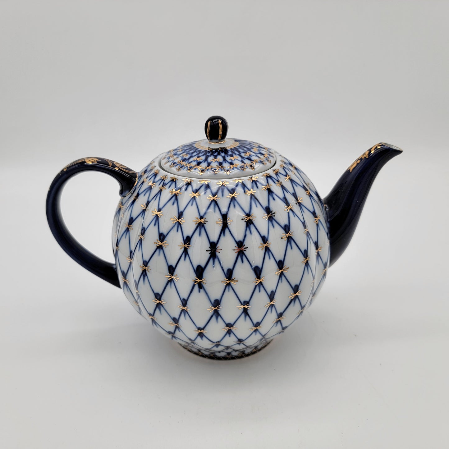 Imperial Lomonosov 22K Gold Cobalt Net Russian Tea Pot