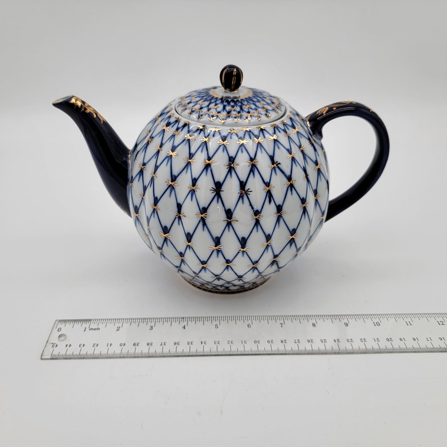 Imperial Lomonosov 22K Gold Cobalt Net Russian Tea Pot