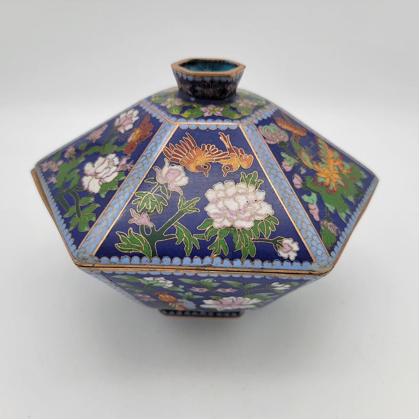 Chinese Cloisonne Hexagon Lidded Bowl